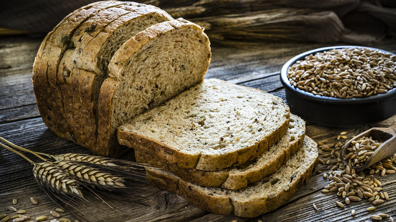 Rustic sliced bread on wood