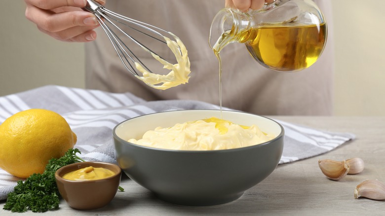 Whisking homemade mayonnaise