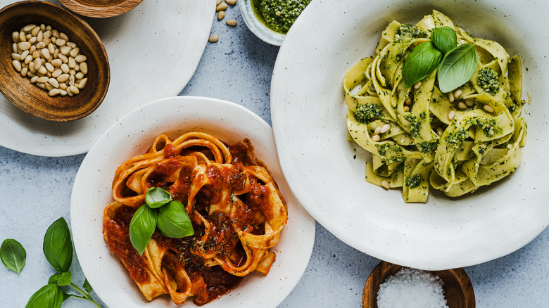 Pasta with two types of sauces