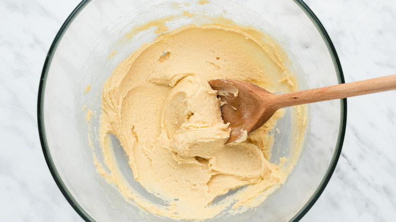 butter and sugars in bowl 