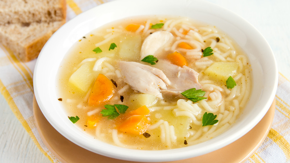 Bowl of chicken noodle soup