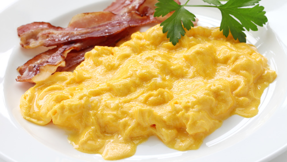 Creamy scrambled eggs bacon