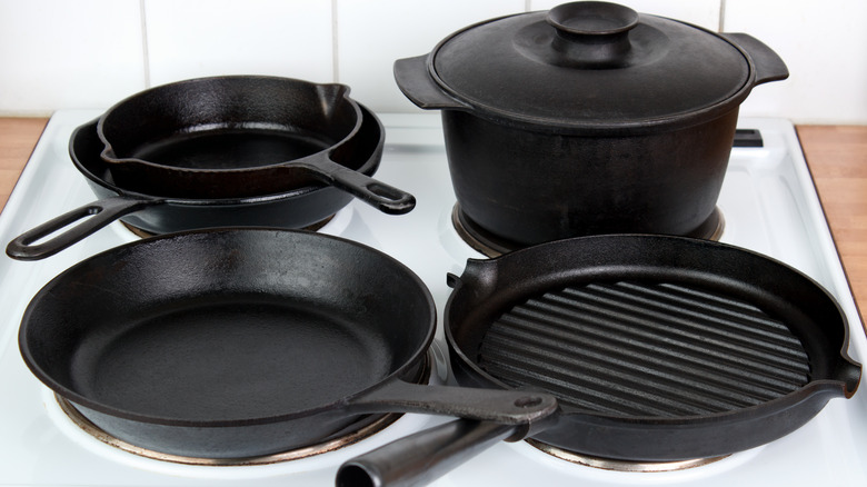 Cast iron cookware on stove