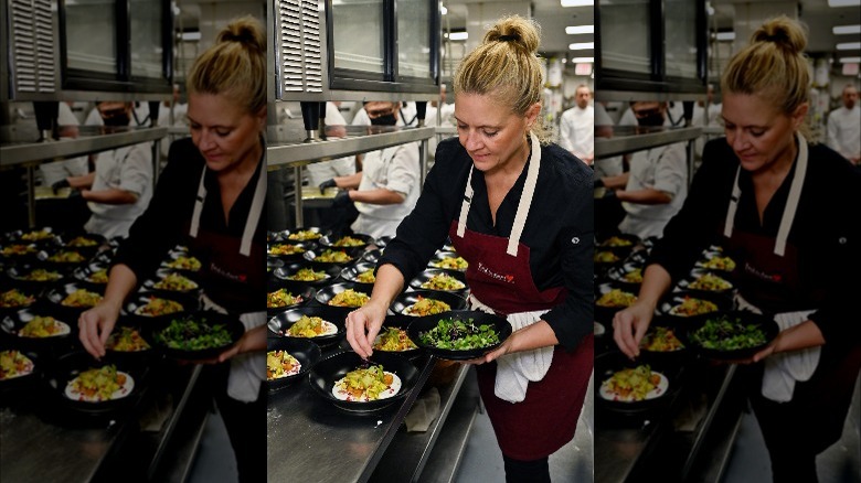 Chef Amanda Freitag preparing dishes