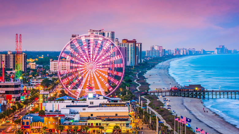 Myrtle Beach shore at sunset