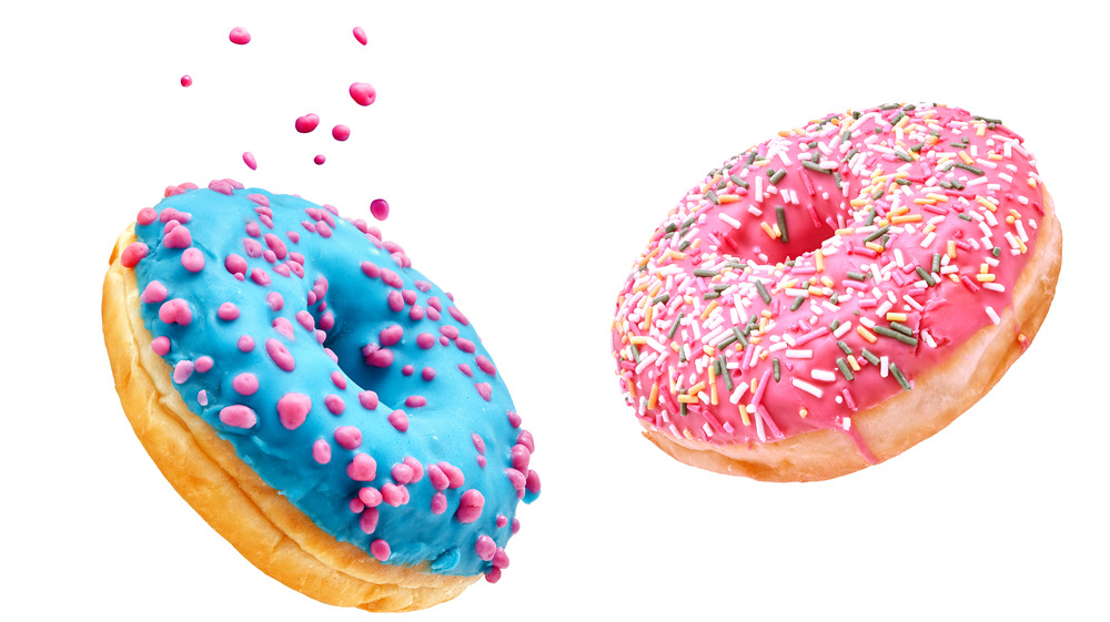 blue and pink sprinkled donuts