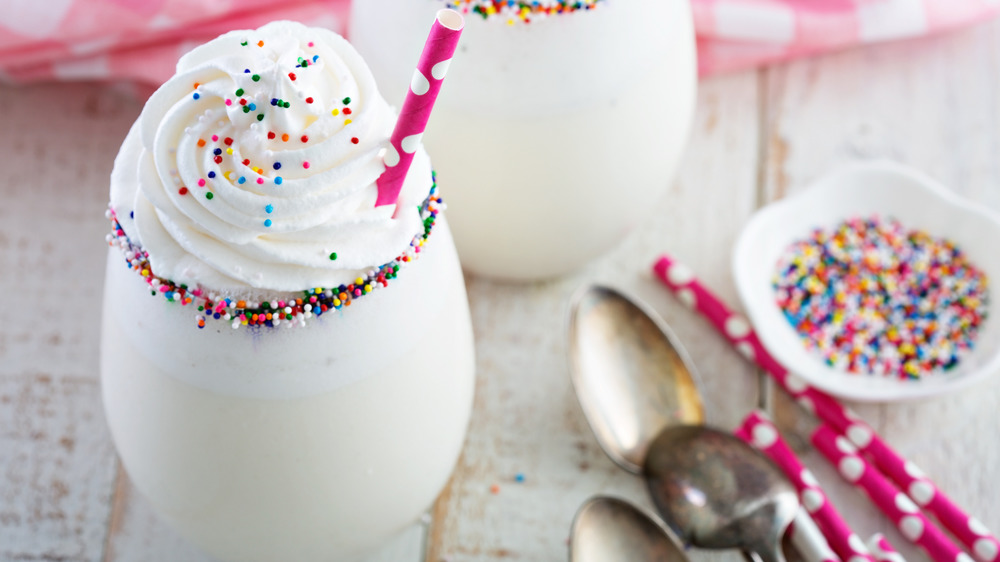 cake batter milkshake with sprinkles