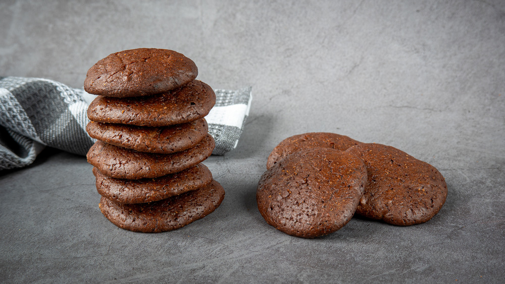 chocolate cookies on gray backdrop