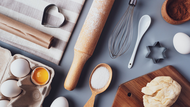 baking tools and ingredients on a counter