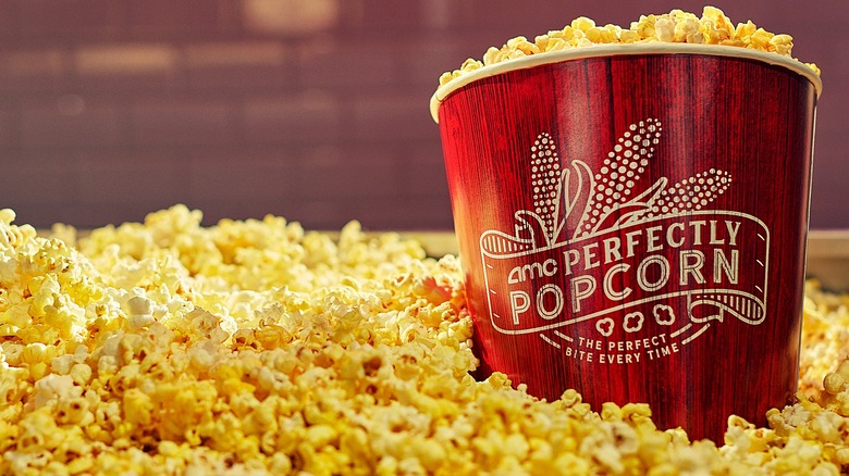 A bucket of AMC popcorn