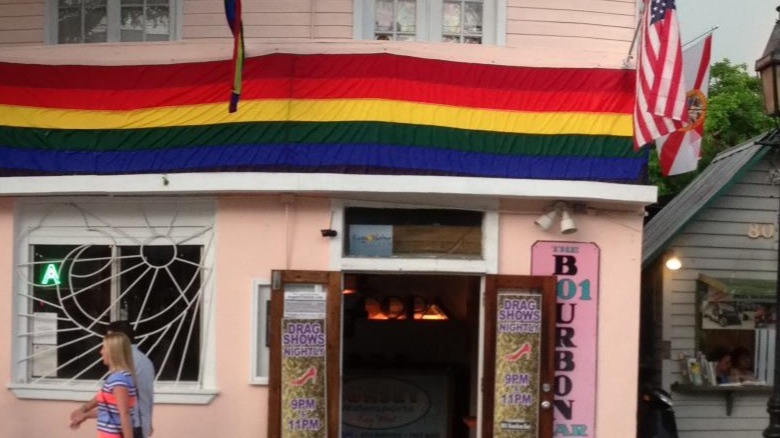 801 Bourbon Bar with rainbow flag 