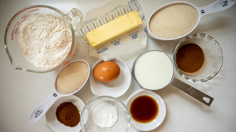 cinnamon bread ingredients in bowls