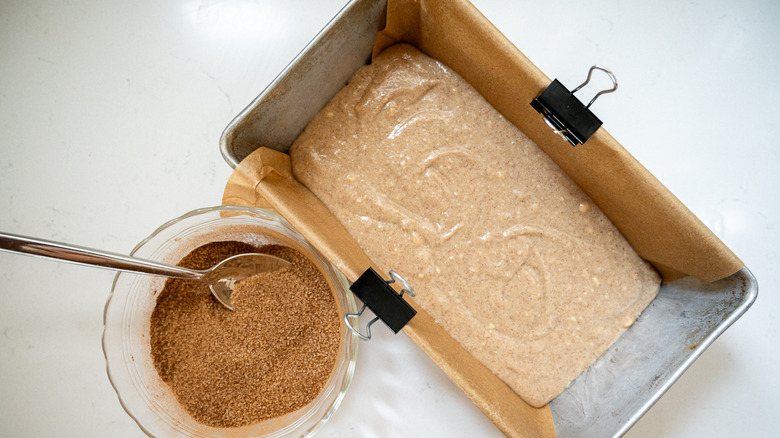 bread batter in loaf pan