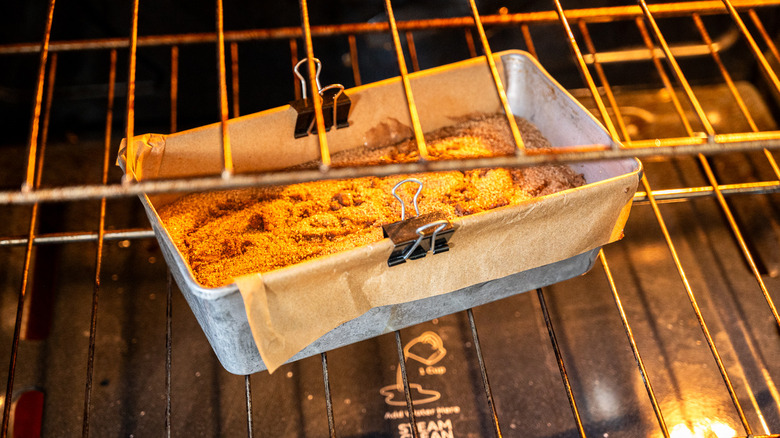 loaf pan on oven rack