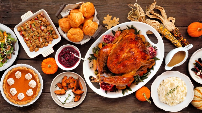 thanksgiving feast sides on table