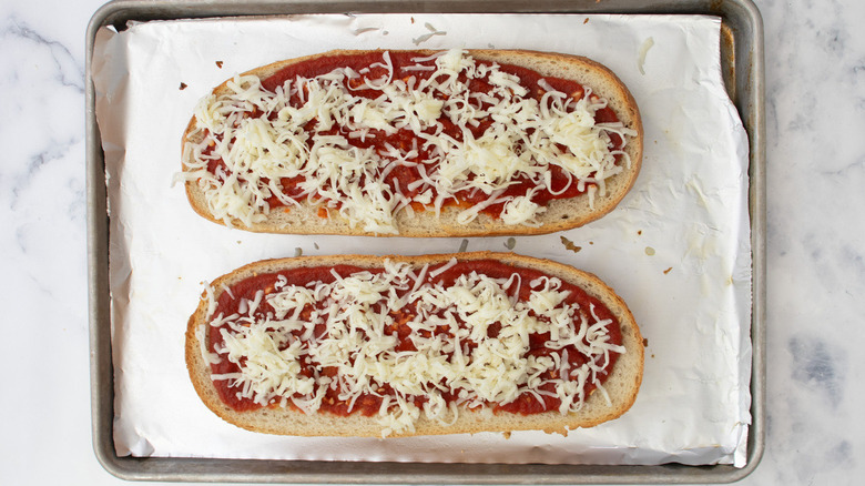 French bread pizza in pan