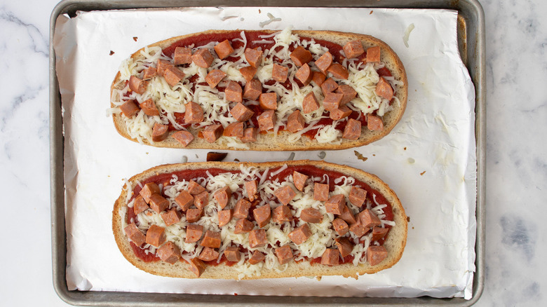 French bread pizza in pan