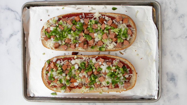 French bread pizza in pan