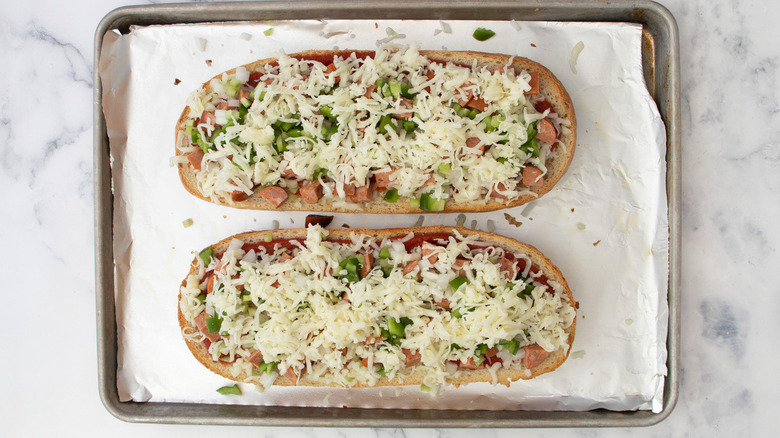 French bread pizza in pan