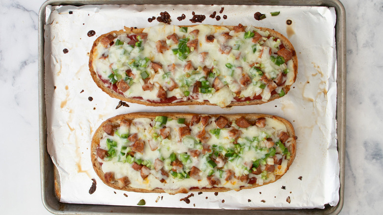 French bread pizza in pan