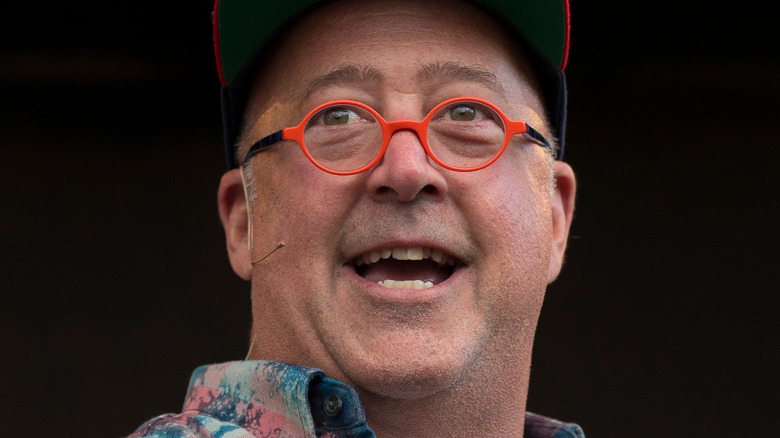 Andrew Zimmern orange flasses