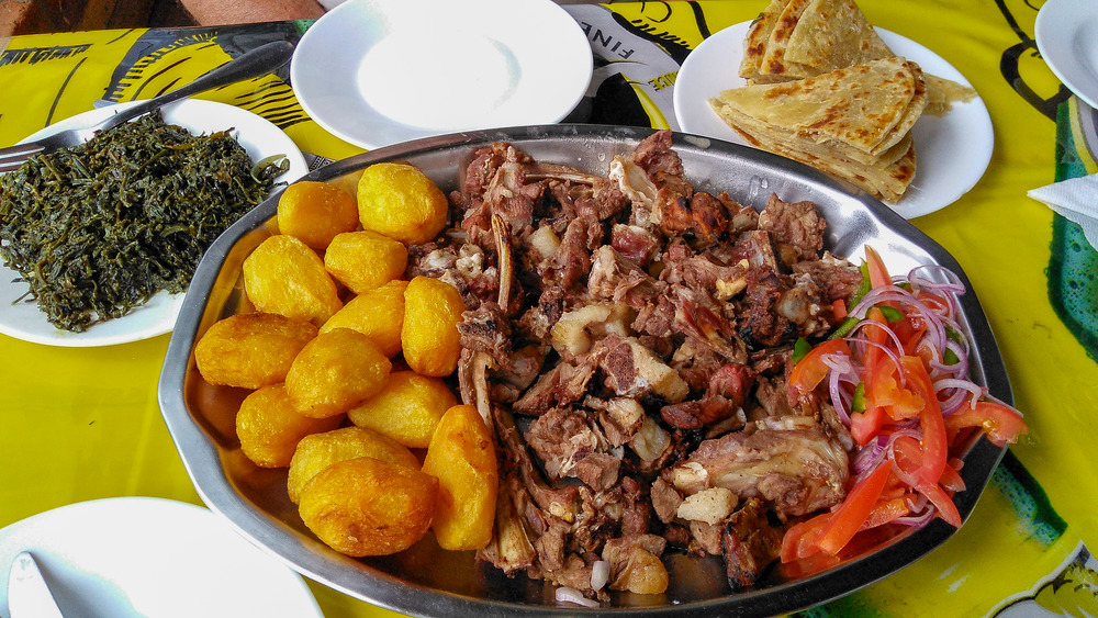 Kenyan food on a colorful table