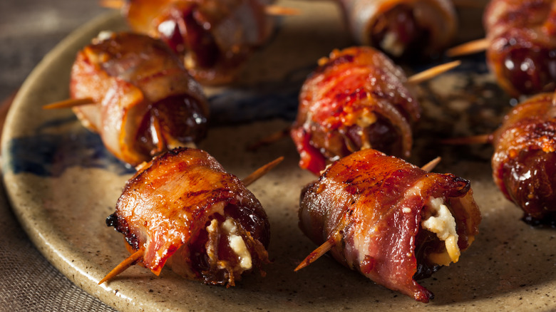 Bacon-wrapped dates with cheese