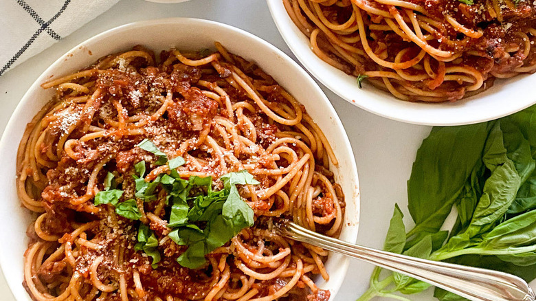 Bowl of spaghetti Bolognese