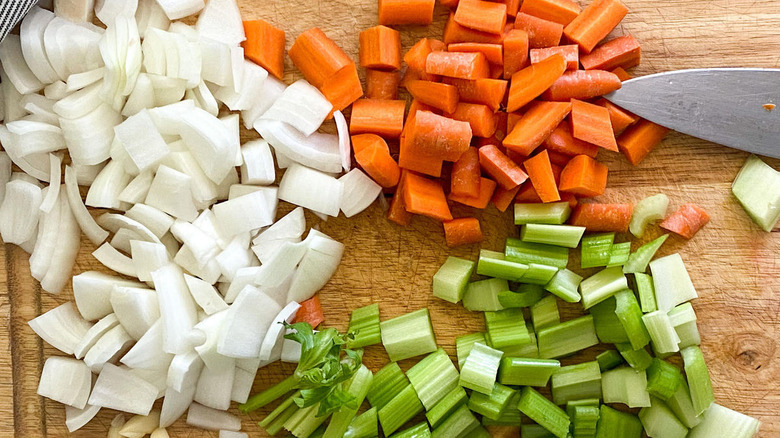 Chopped onion, carrots, and celery