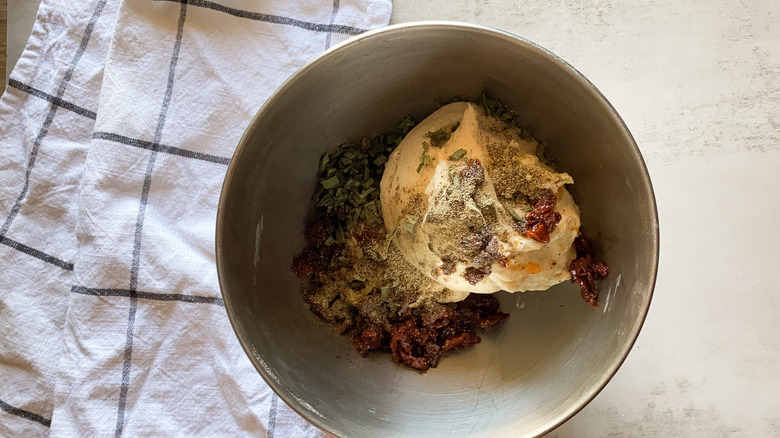 dough with sage, sundried tomatoes, black pepper