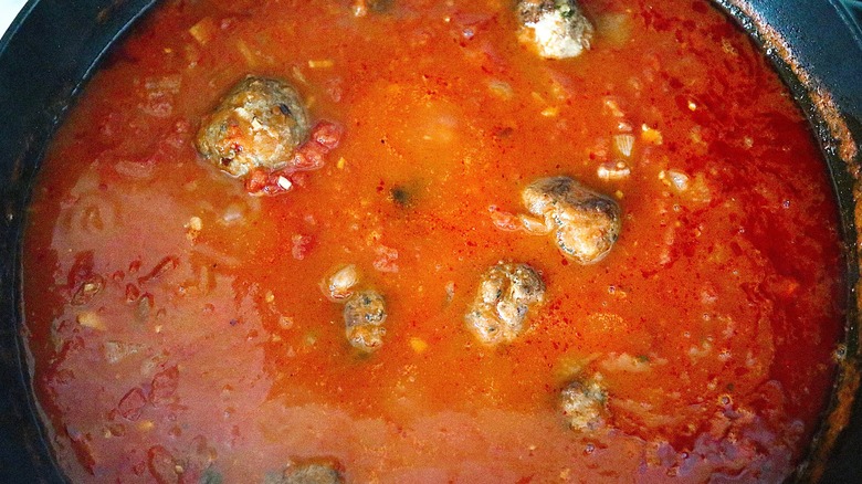 meatballs cooking in sauce