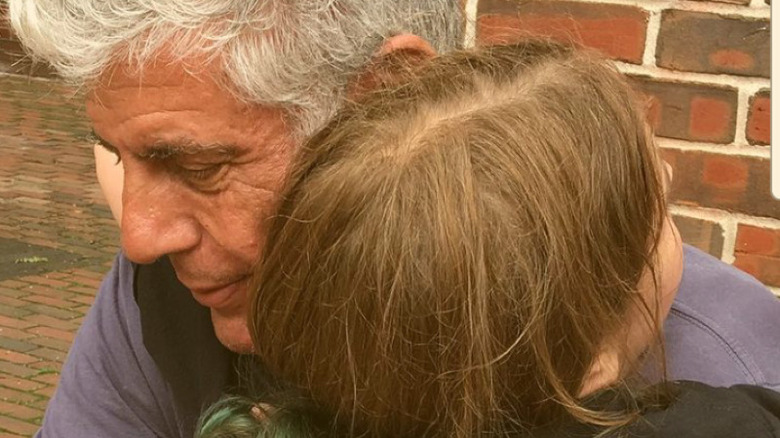 Anthony Bourdain hugging his daughter, Ariane