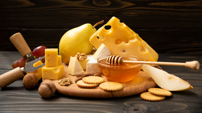 cheese board with honey