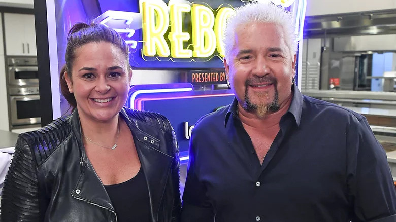 Antonia Lofaso and Guy Fieri smiling