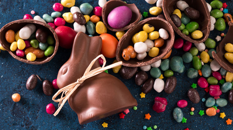 Chocolate bunny and candies