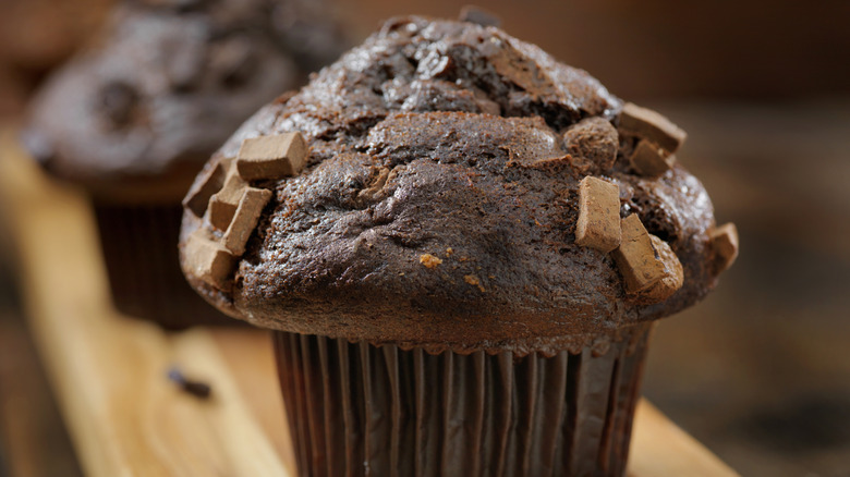 chocolate muffin with chocolate chunks