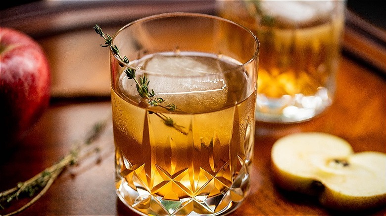 apple cider old fashioned with thyme