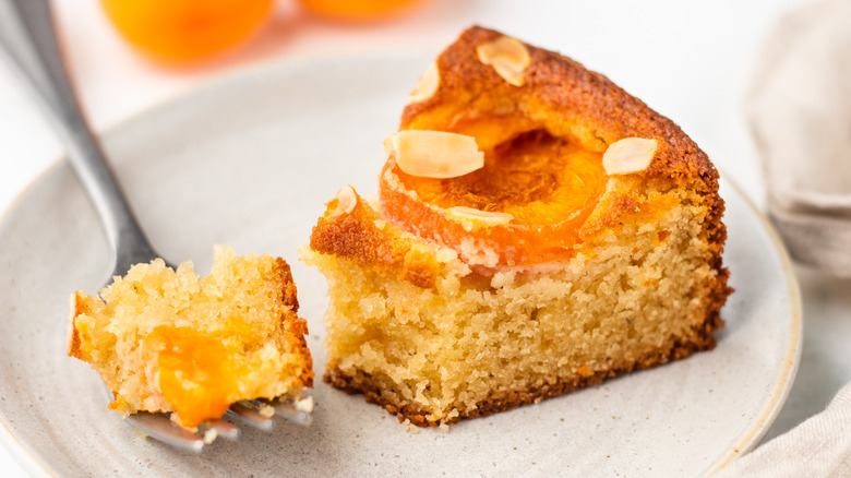 slice of apricot almond cake on plate