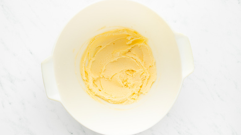 creamed butter and sugar in mixing bowl