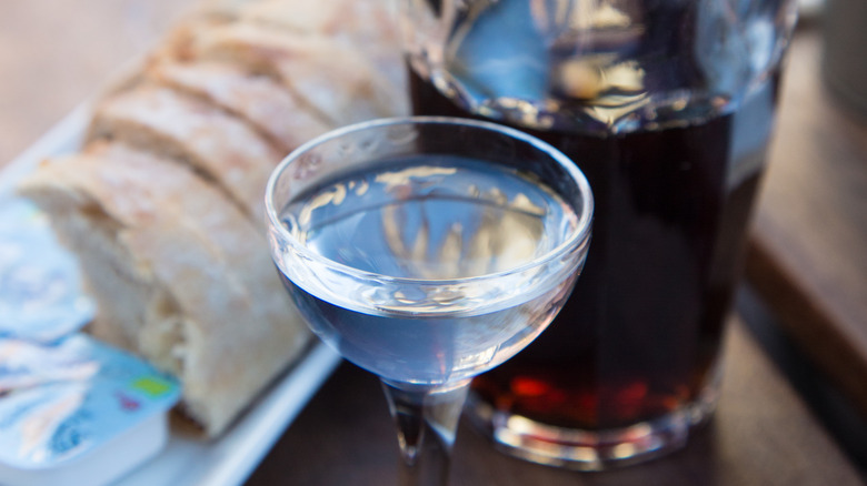 A glass of Aquavit and bread