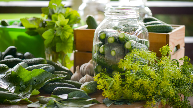 Raw ingredients for pickled cucumbers