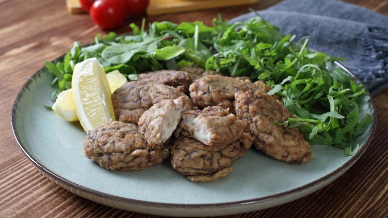 Fried pork brain on plate