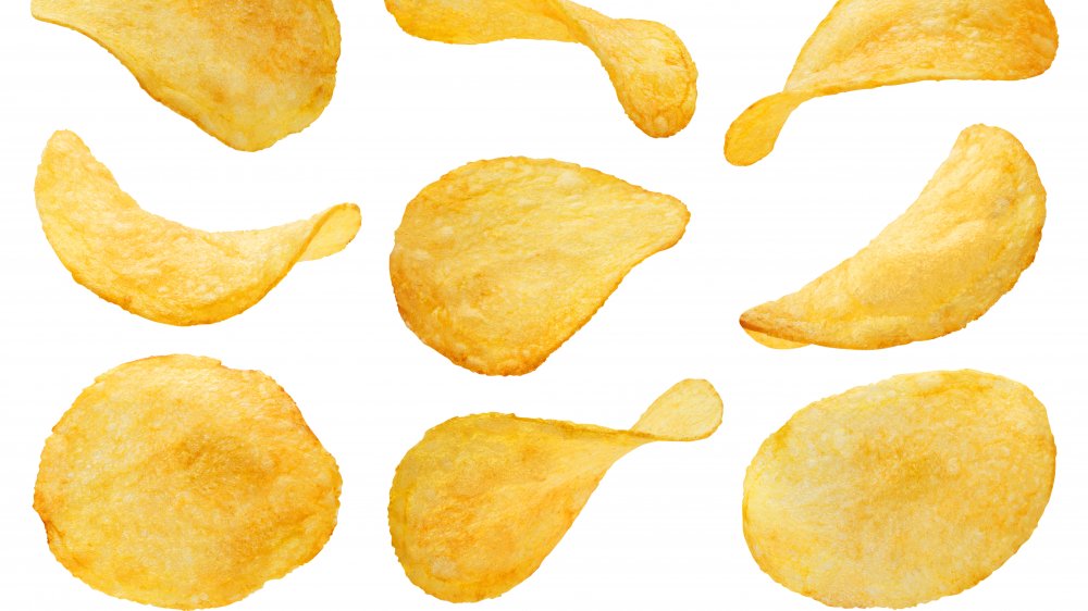 potato chips on white background 