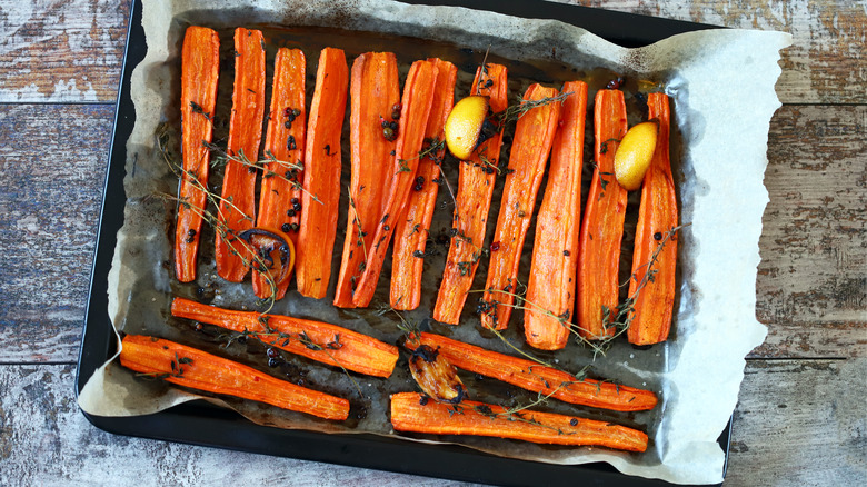 Carrots on a baking sheet