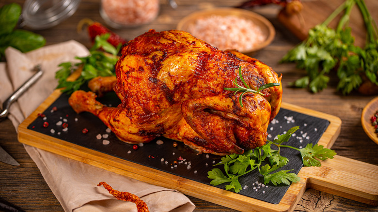 Plated rotisserie chicken