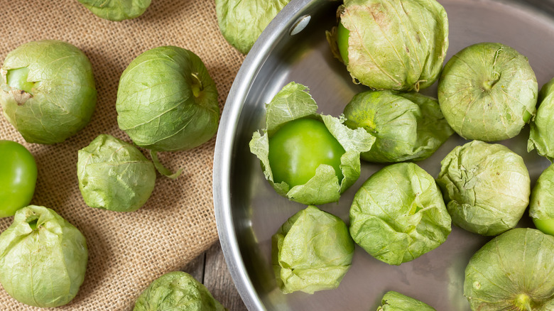 tomatillos in a pan