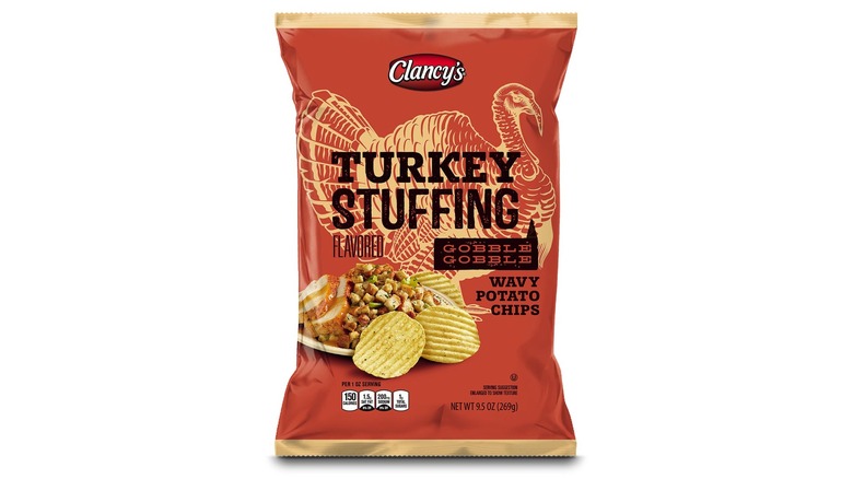 Bag of Clancy's Turkey Stuffing Wavy Potato Chips