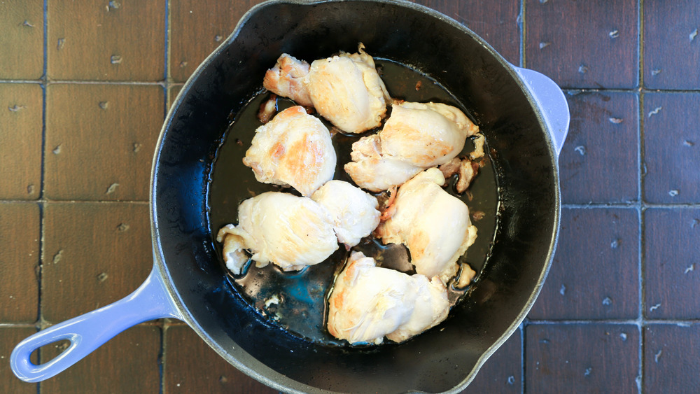 Browning chicken in skillet