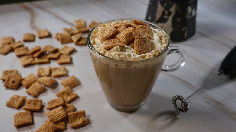 cinnamon cereal milk latte in mug