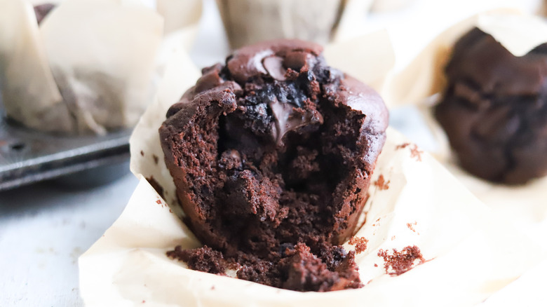 chocolate muffin with chocolate chunks